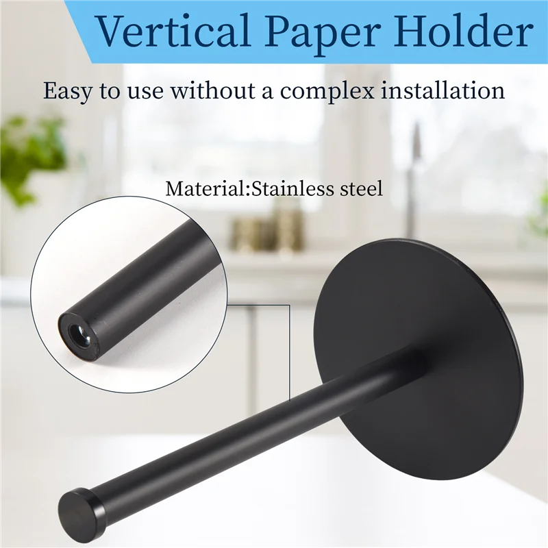 

A04G-Настольный держатель для рулонной бумаги, кухонный вертикальный держатель для бумаги, держатель для бумажных полотенец из нержавеющей стали для кухонной столешницы, черный