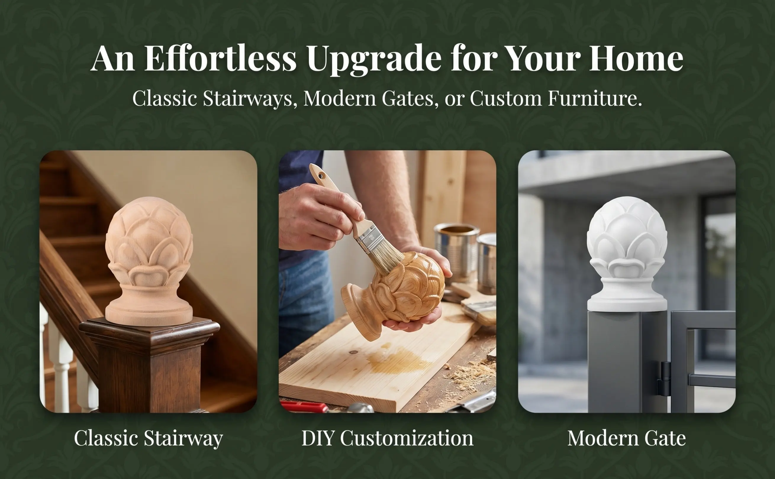 Wood Post Cap Decorative For Home Decor Decorative Interior European Style Carving Finial Staircase Topper