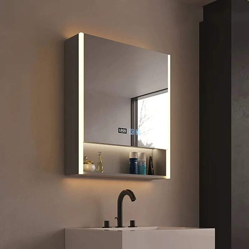 Luxury Modern Bathroom Cabinet Wooden Decorations Display Makeup Shelves Cupboard Mirror Organizer Gabinete Salon Furniture view 4