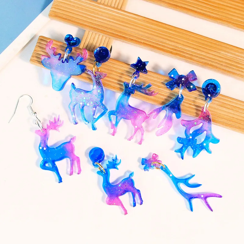 Orecchini in silicone epossidico fai-da-te serie natalizia Stampo in silicone Albero di Natale Fiocco di neve Corna Gattino Orecchini pendenti Stampo per creazione di ciondoli