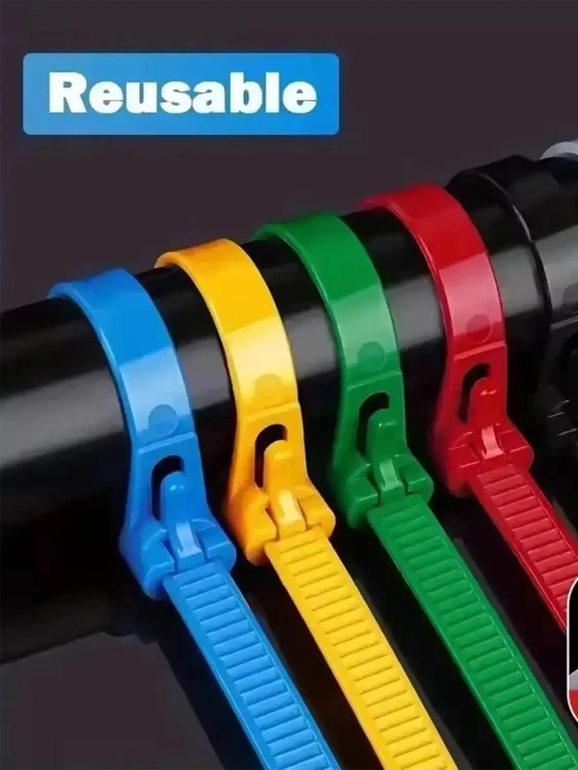 100 wiederverwendbare Kabelbinder, Kabelschlaufen aus Nylon, abnehmbar, recycelbar, in verschiedenen Farben erhältlich, Schwarz, Weiß.