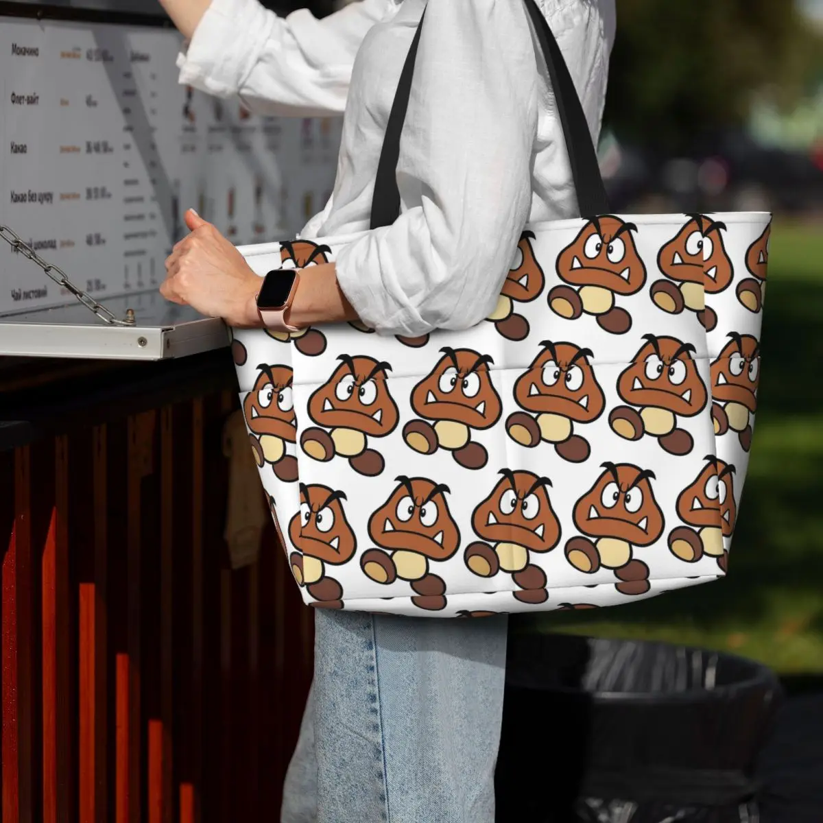 Cartoon Game Goomba Face Beach Tote Bag Sport Gym Yoga Duffle Large Tote Bag Women Travel Bag Fitness bag