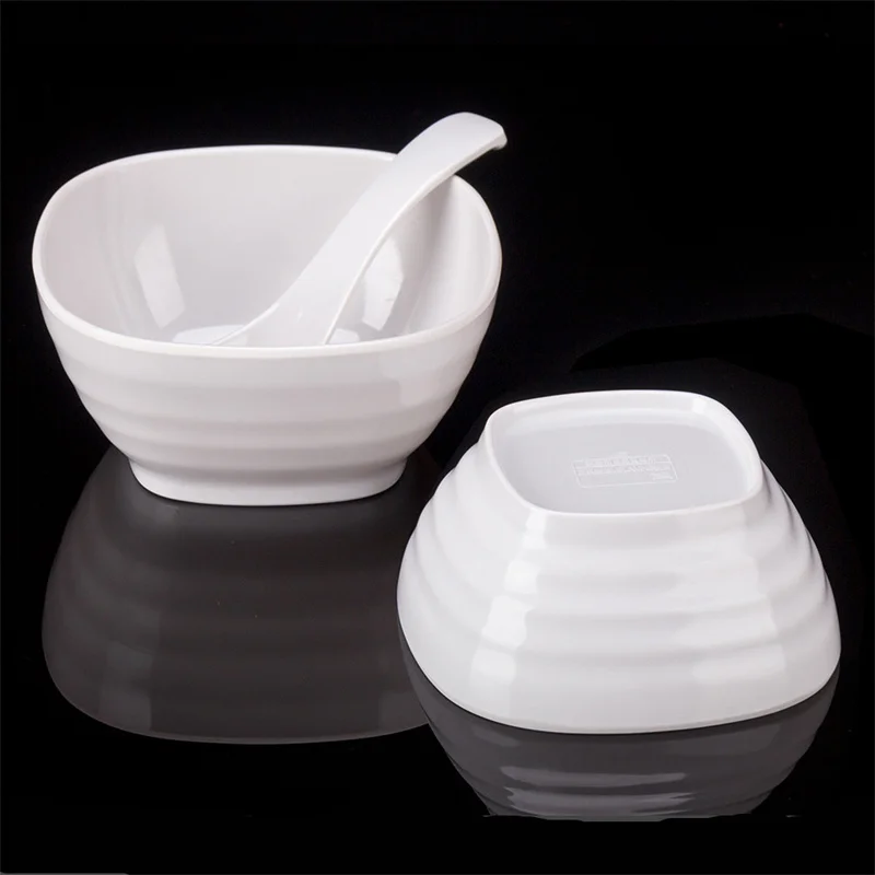 White Square Melamine Sugar Bowl Kids Rice Soup Bowls Deep Soy Sauce Dishes Plastic Tableware Cooking Spice Oil Dispenser