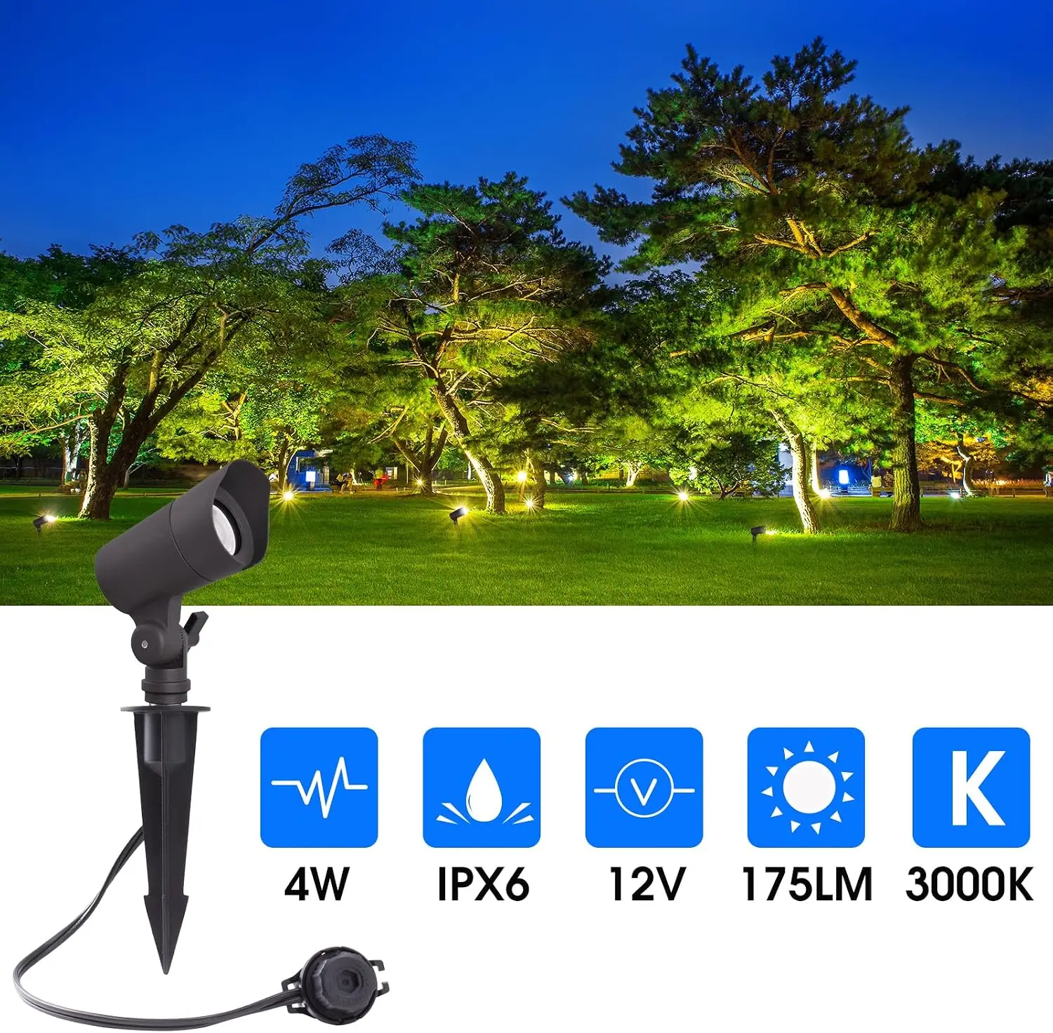 Low Voltage 12V LED Landscape Lights Warm White 3000K 4W 175LM Outdoor Waterproof Garden Pathway Spotlights Spike Stand 6 Pack C view 5