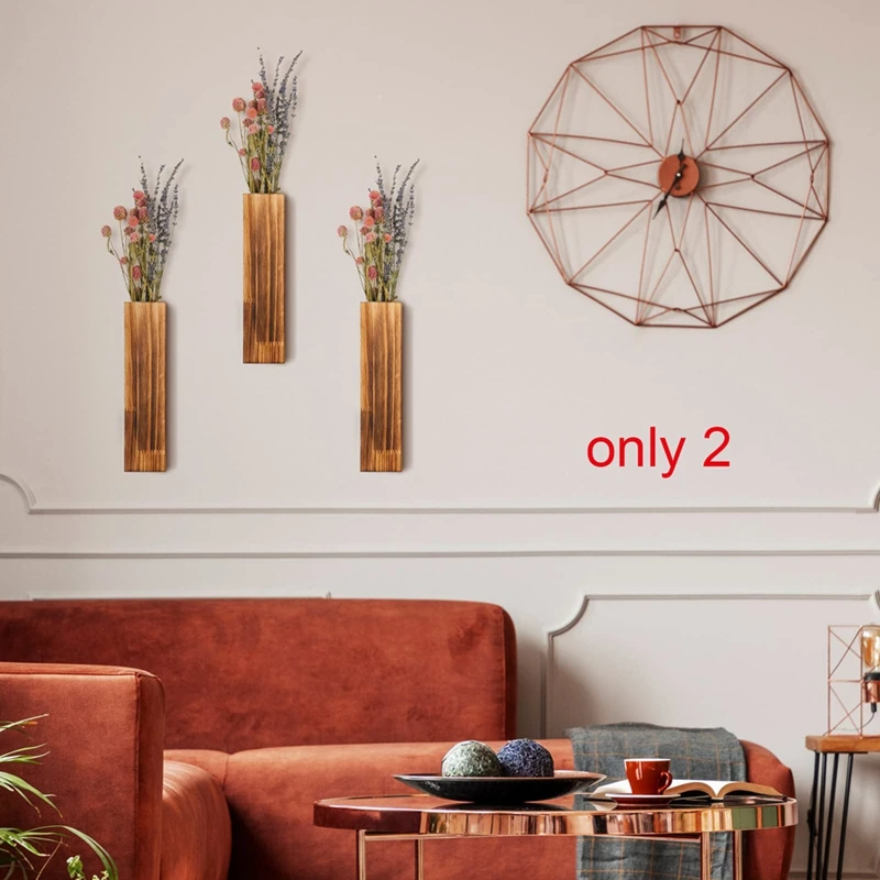 2 Pack Wood Wall Planter Wooden Hanging Planter for Dried Flowers and Artificial Greenery Plants Wooden Pocket Vase-A46I