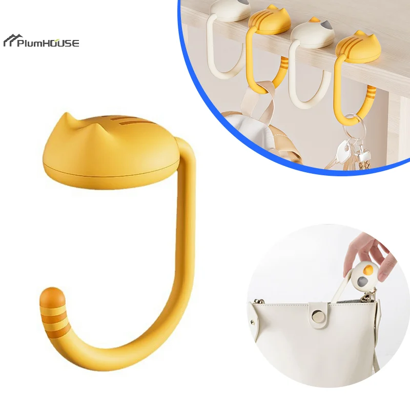 Kawaii Cat Shape Bag Hanger Purse Hook Table Side Handbag Hooks Travel Bags Storage Holder For Home Office Desk School Organizer