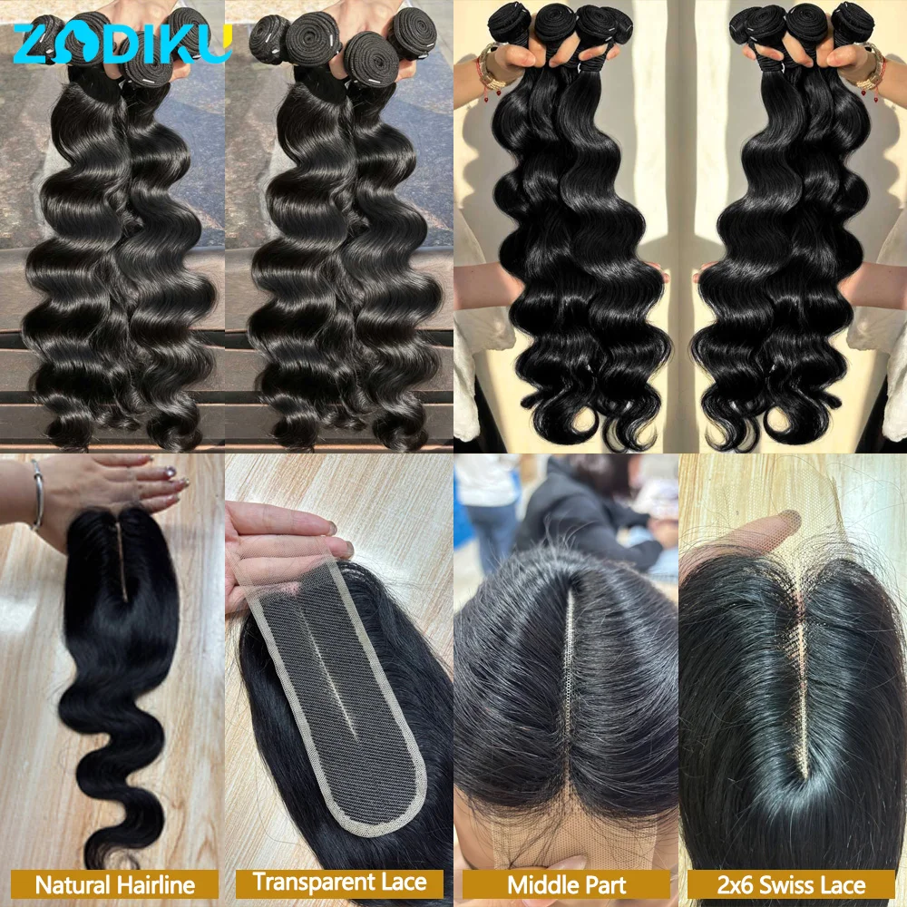 Body Wave Bundles Human Hair With Closure Raw Hair Bundles 100% Human Hair 3/4 Brazilian Human Hair Bundles 2x6 Hd Lace Closure view 3