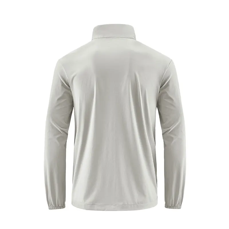 سترة رياضية خارجية للرجال للحماية من الشمس مقاومة للماء بلون سادة سترة جري للرجال للربيع والخريف بياقة واقفة سترة رياضية #2