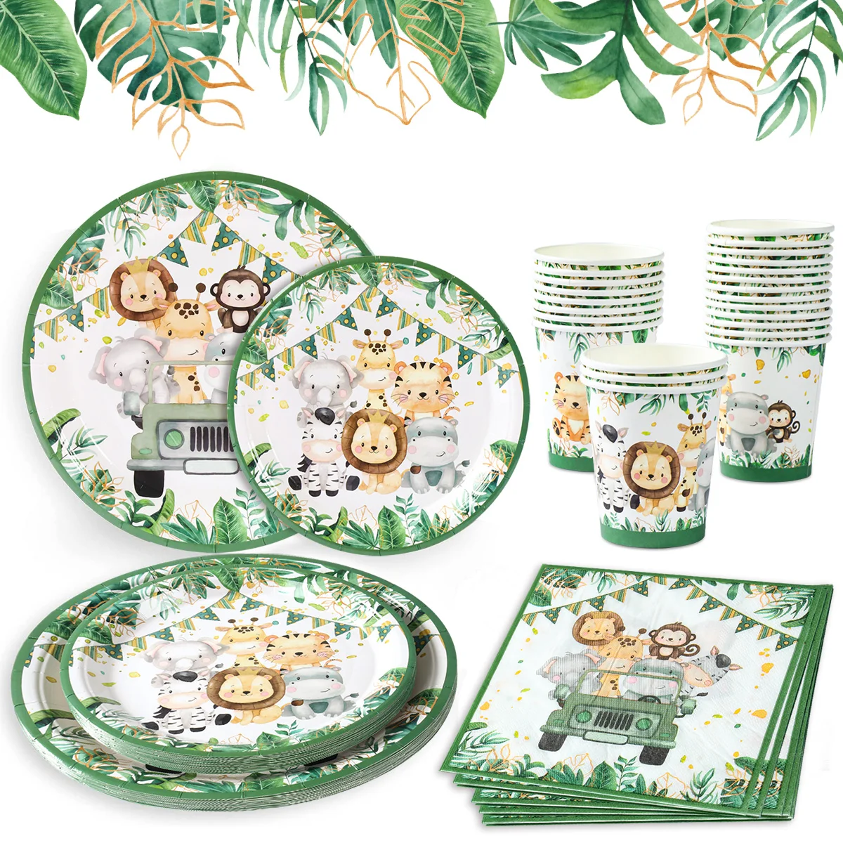 Driving Animal Party Tableware Banner Set Jungle Animal Birthday Party Decorations Kid Safari Theme Party Supplies Baby Shower