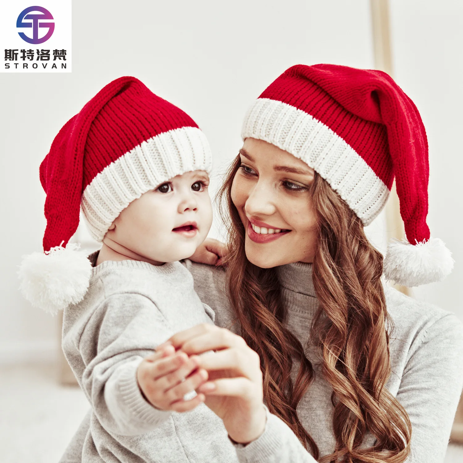 

Pompom Christmas Knitted Hats Adult Children Xmas Beanie Hats Acrylic Santa Hats Christmas Decoration