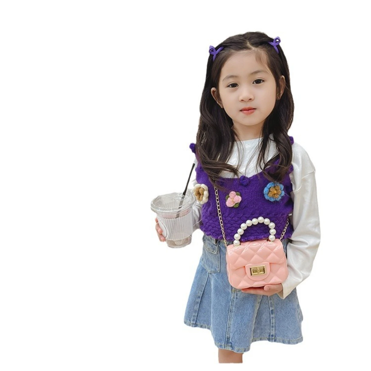 Childrens Jelly Bag Children Bag Fashion Handbag 2024 New Trendy Versatile Pearl Chain Shoulder Bags Womens Bags Girls Handbag