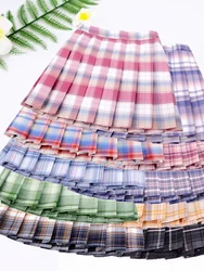 Women Pleated Skirts for girls High Waist Woman Plaid Mini Skirt Preppy students Female Skirts Sweet A-line Ladies Short Skirt