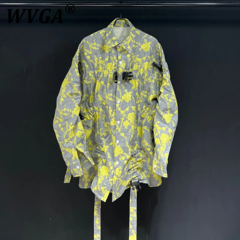 

WVGA Spring Autumn New Men's Tide Original Design High Street Shirt Printed Plaid Niche Loose Chic Casual Long Sleeve Tops W7040