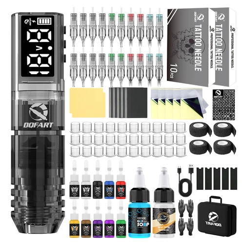DQFART kit de tatuaje pluma de tatuaje inalámbrica 1600mAh máquina de tatuaje aguja de tatuaje tinta de tatuaje para artistas principiantes suministros de tatuaje
