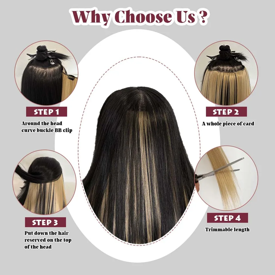 Extensiones de Cabello Sintético Largas y Rectas de 22 Pulgadas con Clips Invisibles, Resistentes al Calor, Fáciles de Usar para Mujer 4
