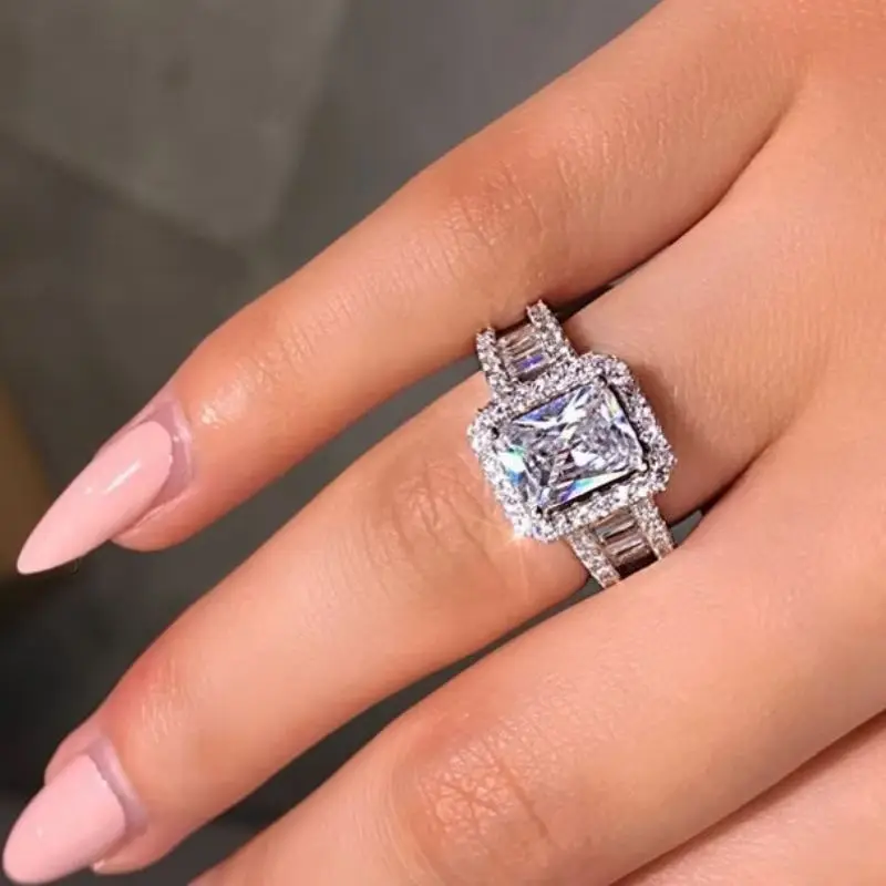 New Style Boutique Stainless Steel Rings For Women Square Cubic Zircon Ring Evening Party Jewelry Accessories Wholesale