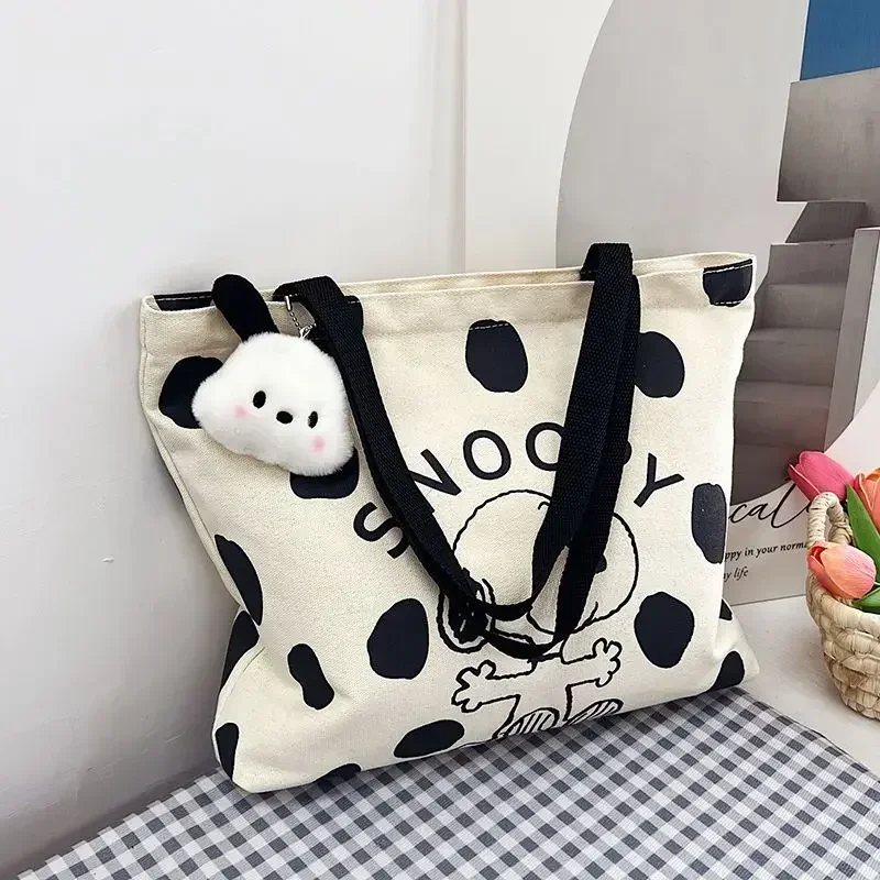 Fashion Cartoon Snoopy Handbag Canvas Bag Women High Capacity Bag Versatile One Shoulder Tote Bag Christmas Present for Girls