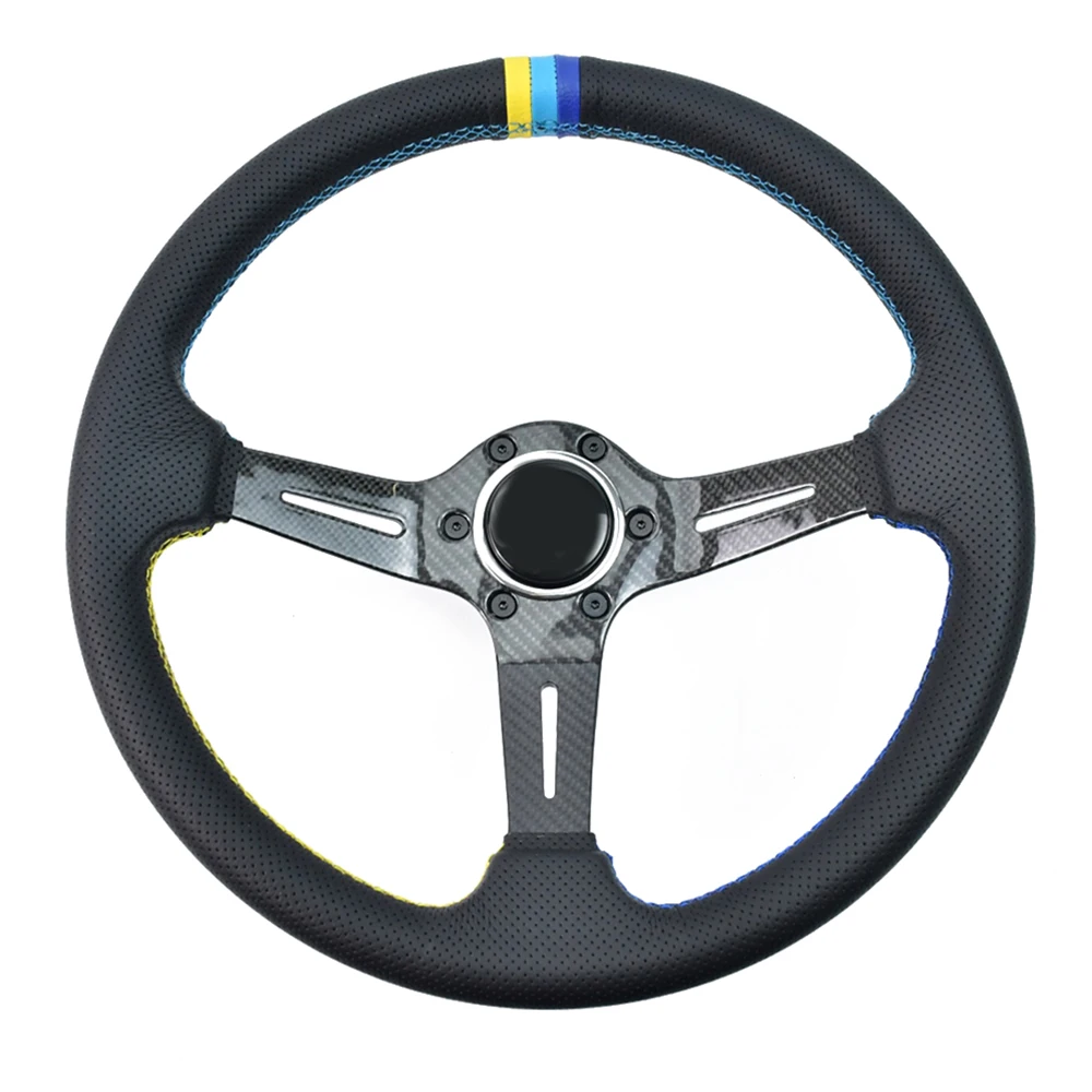 

350mm Microfiber Perforated /Suede Leather Universal Steering Wheel 70mm Depth Bracket Sport Steering Wheel With PCD 74mm