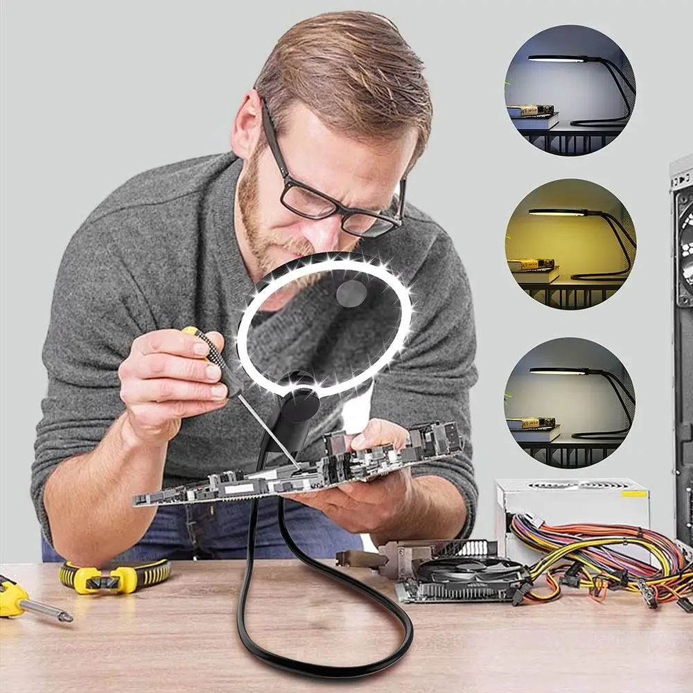 3 Color LED Lights Magnifying Glass Handheld Neck Wearing Hands Free Magnifier Large Screen Acrylic 10X Illuminated Magnifier
