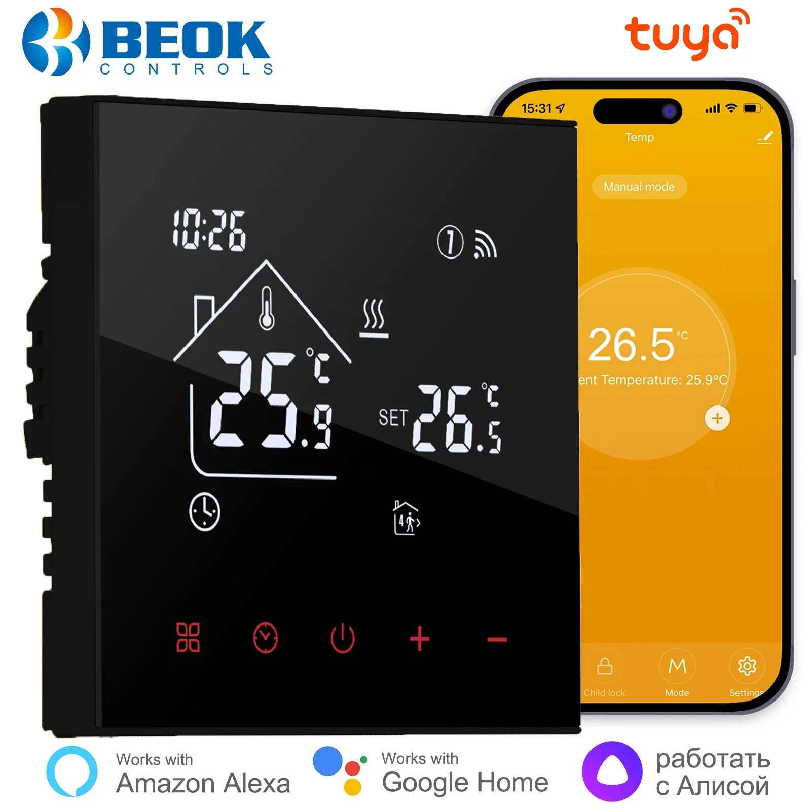 Beok-Tuya WiFi Termostato Inteligente, Controlador de Temperatura, Elétrico, Quente, Aquecimento de Piso, Água, Caldeira a Gás, Google Home, Alexa,