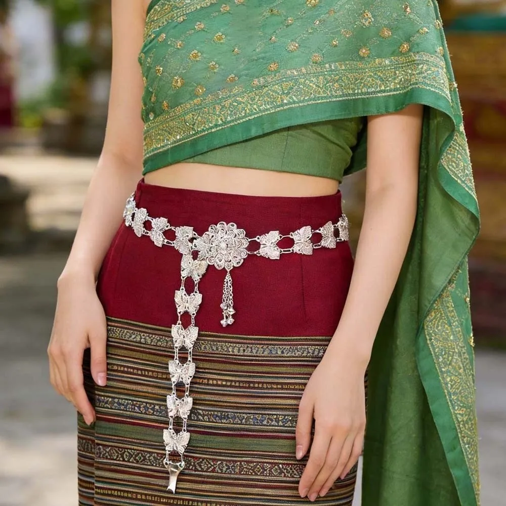 Retro Tassel Thai Style Waistband Adjustable Butterfly Dai Ethnic Style Belt Handmade Metal Golden Waist Chain Dress Ornament