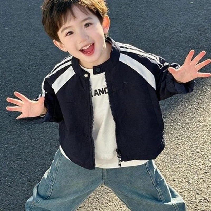 Boys Embroidered Baseball Jacket Spring Autumn Casual Varsity Style Kids Zip Up Outerwear