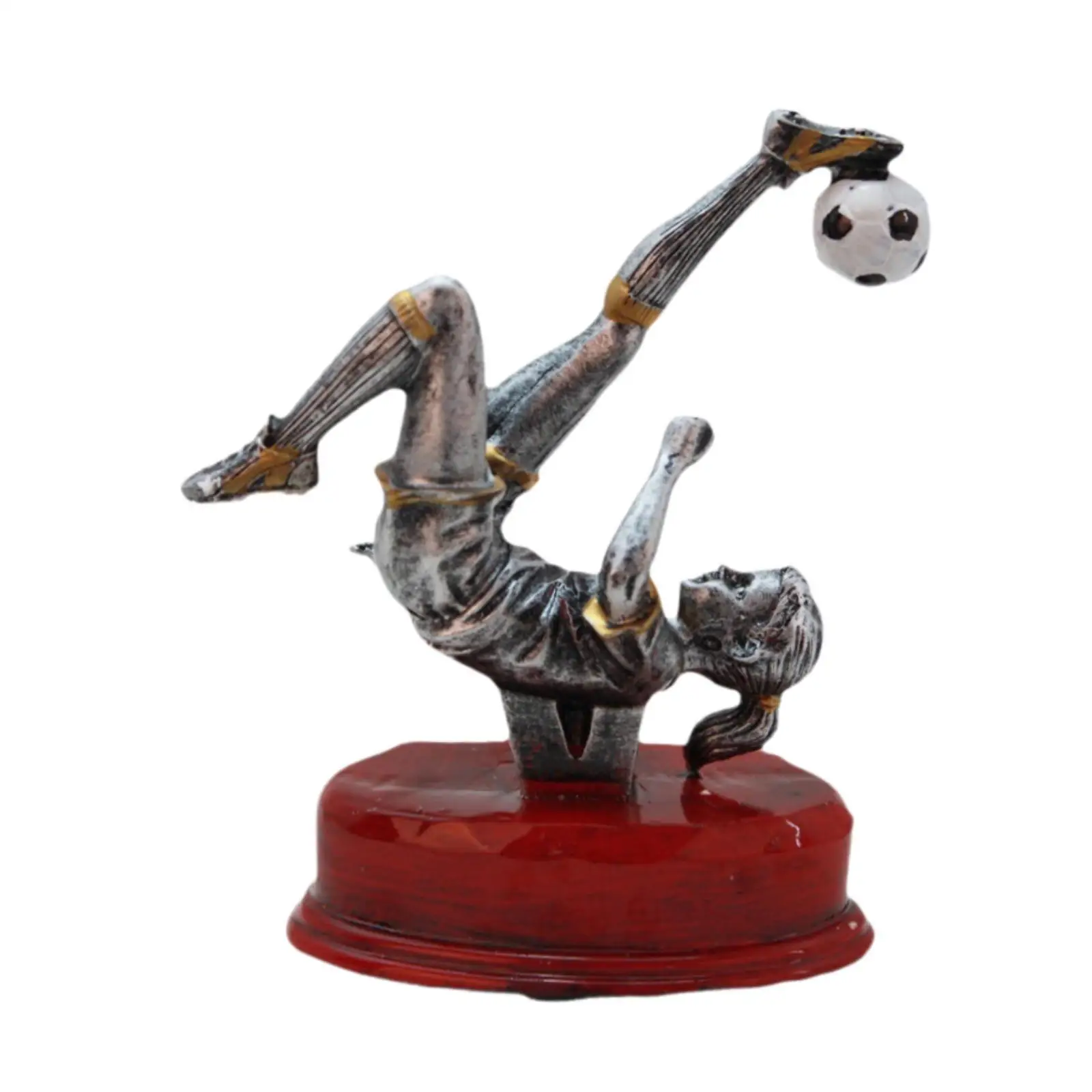 

Female Soccer Player Statue Desktop Ornament Tabletop Centerpiece Simulation Resin Sculpture Engraving for Bookshelf Tea Room