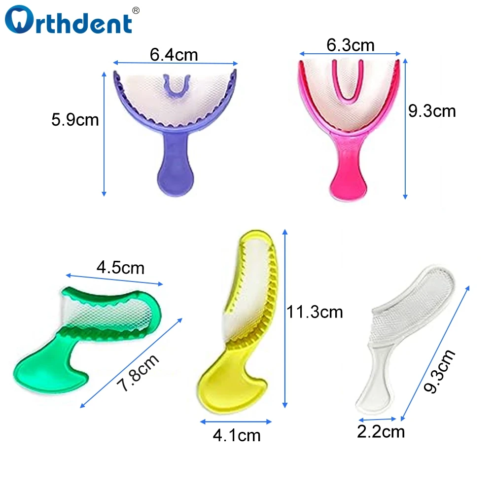 50Pcs Dental Bite Impression Trays Disposable Plastic Registration Tray With Net Teeth Holder Half Arch Large Tray Colorful