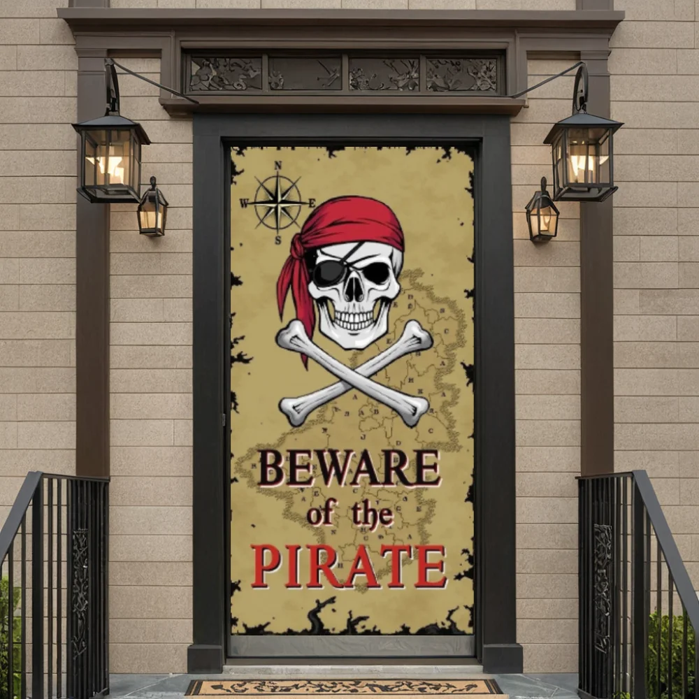 Beware Of Pirate Door Cover Kids Boys Birthday Party Photographic Background Photocall Photo Backdrops For Photo Old Treasure