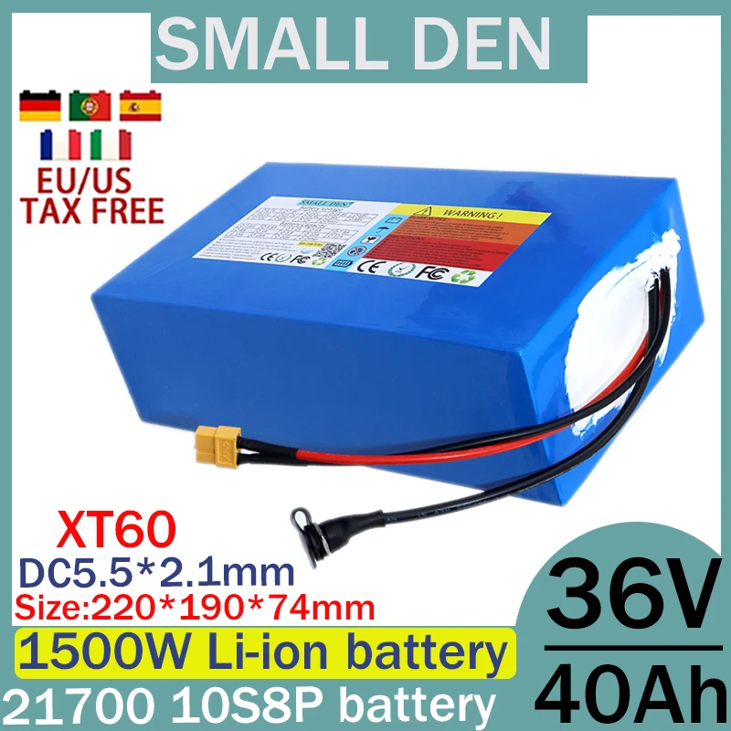 New 36V 40AH lithium battery pack 21700 10S8P 1500W motor,built-in BMS scooter,electric bike,bicycle rechargeable cycle battery