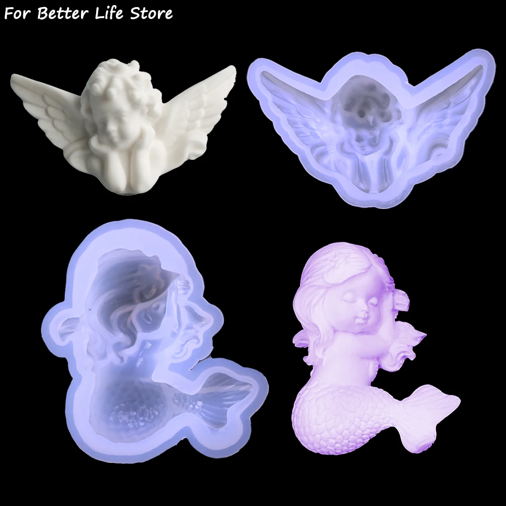 1Pc 2 Style DIY Mermaid Angel Silicone Molds Transparent Handmade Pendant Jewelry Tool Easy Film Removal Odorless