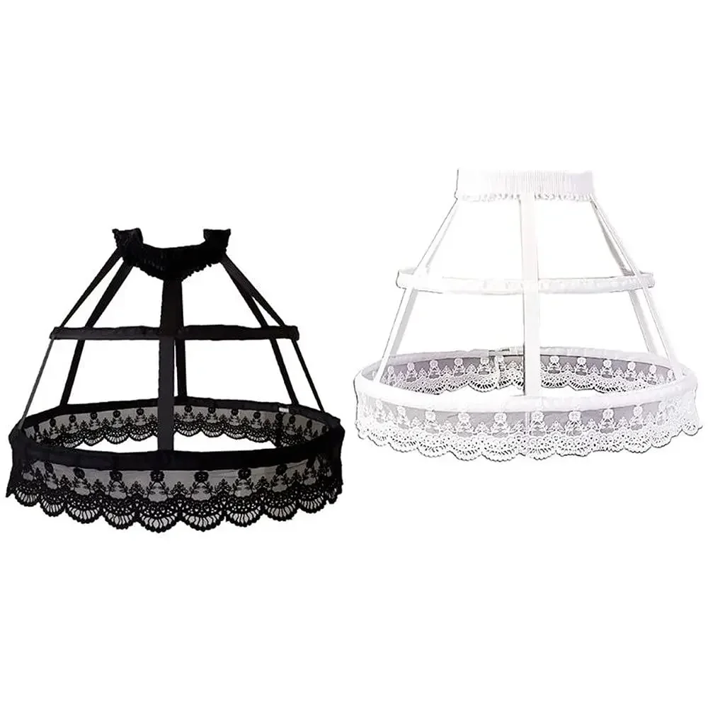 Women Victorian Petticoat 2 Hoops Crinoline Lolita Fishbone Hollow Bird Cage Skirt Embroidery Floral Lace Underskirt 2023