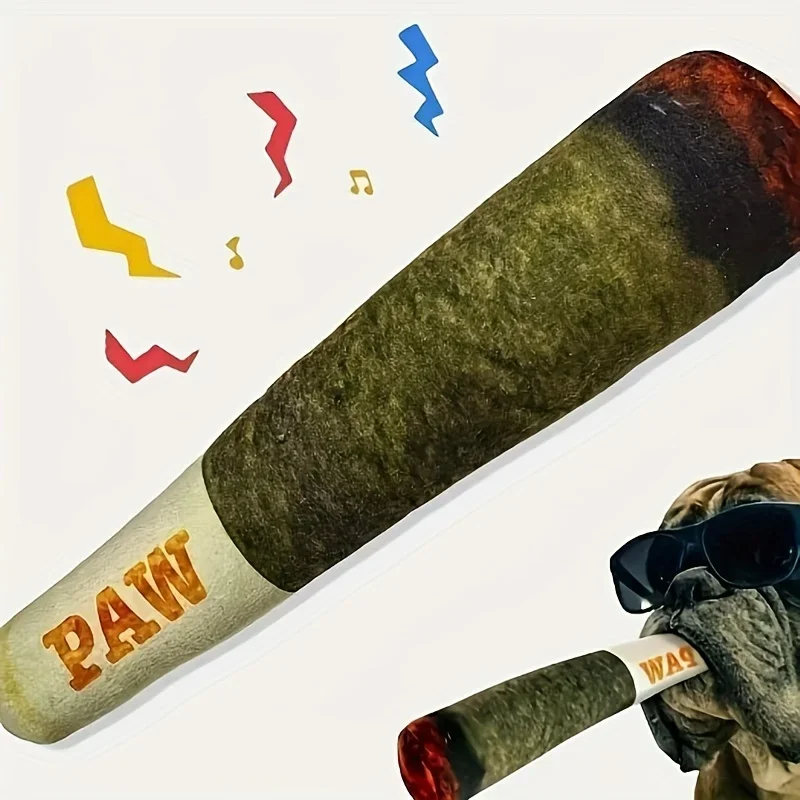 Interaktives Hundespielzeug mit Geräuschfunktion, Zigarrenform, für kleine, widerstandsfähige Hunde, unzerstörbares Plüsch-Kauspielzeug, Haustier-Beißspielzeug – Detail 2