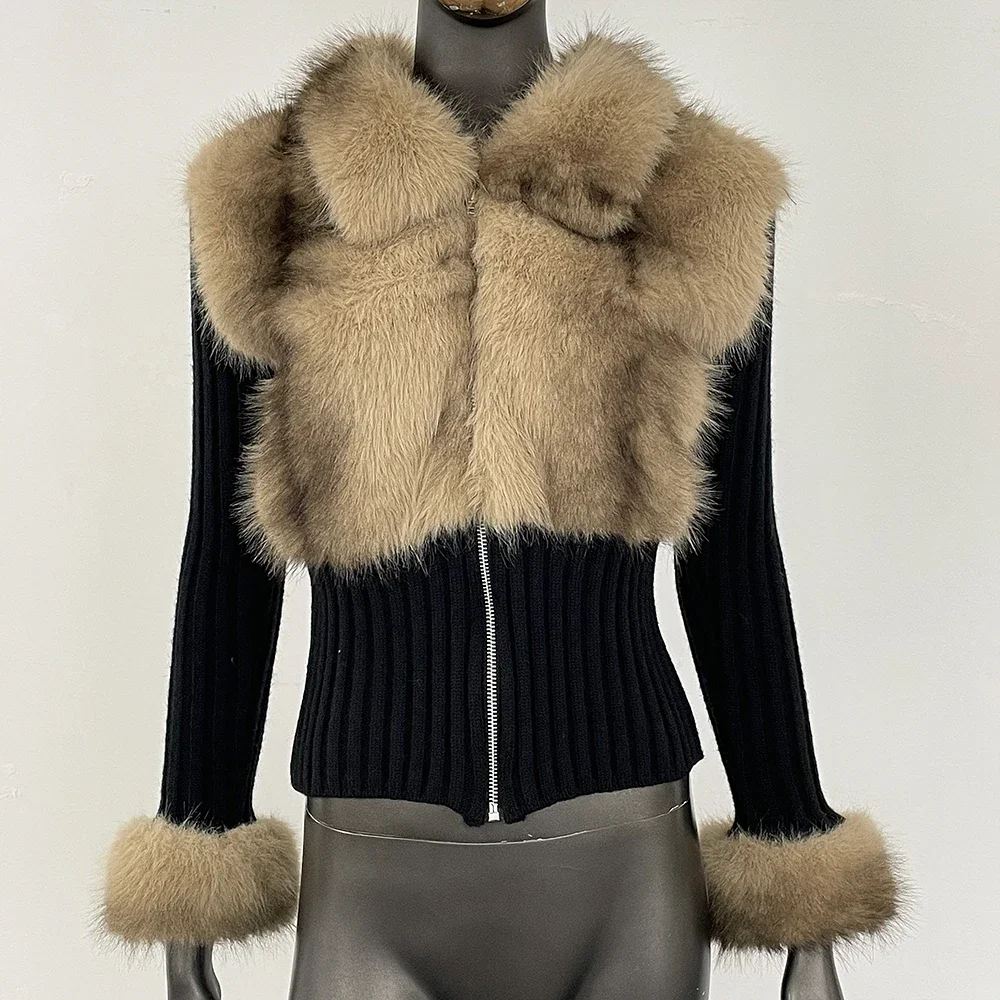 Nouveau pull en fourrure artificielle automne hiver vêtements femmes fausse fourrure tricots mode mince fausse fourrure pull femme manteau tricoté