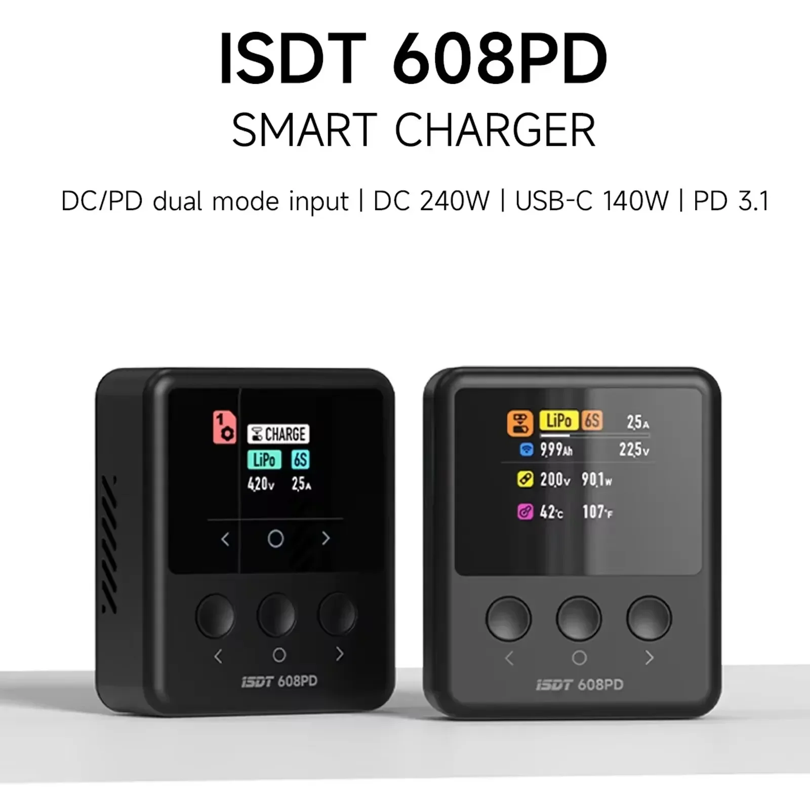 ISDT 608PD DC 240W PD3.1 10A/140W USB-C 5A Inteligentna Ładowarka Cyfrowa do Akumulatorów RC Typów /LiFe/LiPo, LiHv 1-6S/Pb 1-12S/NiMH 1-16S