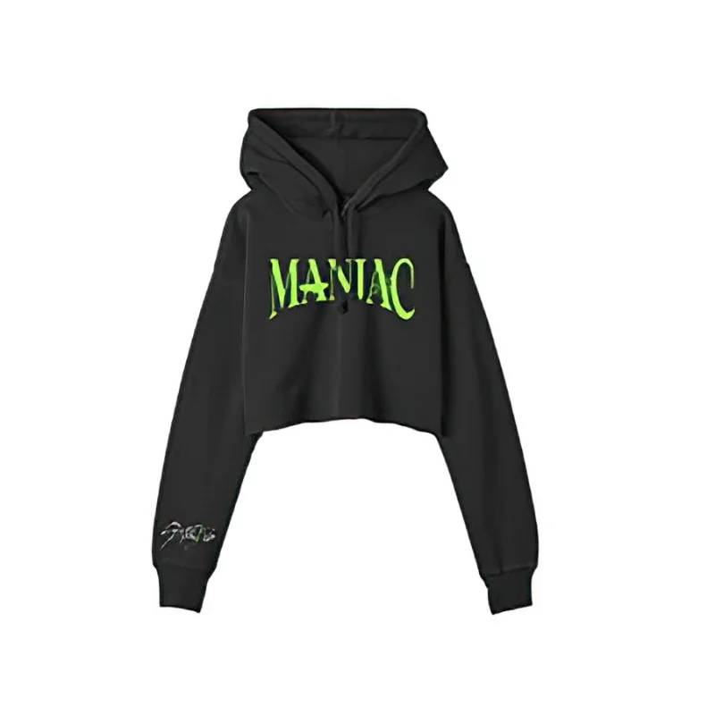 Stray Kids Maniac WORLD TOUR Crop Top Hoodie for Girls Harajuku Cropped Sweatshirt Streetwear Hip Hop Long Sleeve Pullover Tops