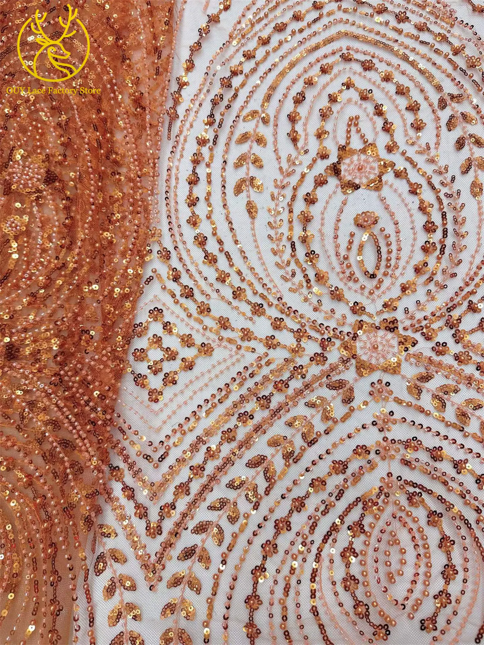 5 Yards afrikanischer Perlen-Pailletten-Spitzenstoff 2026 Hochwertiger nigerianischer französischer Tüll-Mesh-Spitzenstoff für Hochzeitskleider zum Nähen – Detail 11
