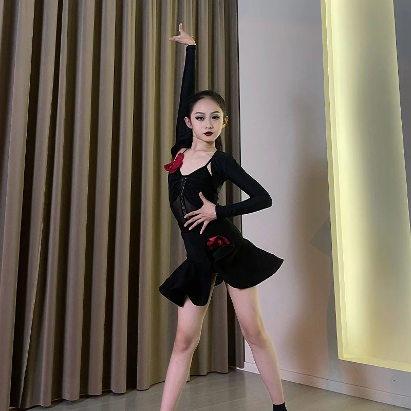 Latin dance costume 2025 Spring/Summer New Children's Premium Edition National Standard Practice Dress Girls' Competition Set