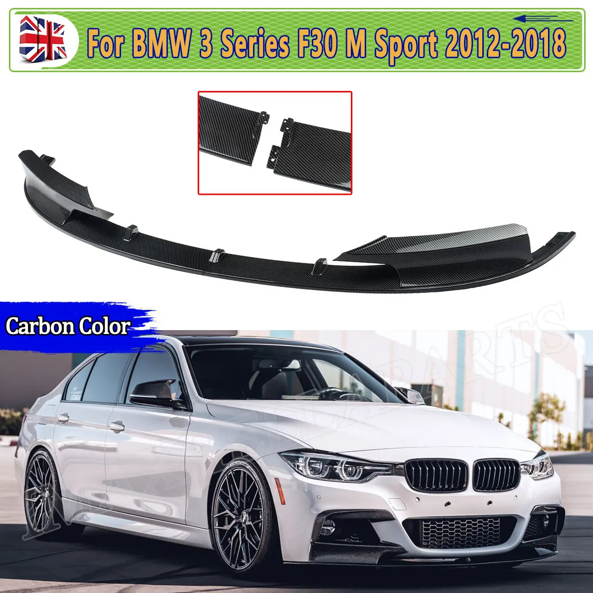 

For BMW 3 SERIES F30 Front Bumpers Lip F31 316d 320i 330i 340i M SPORT 2012-2018 FRONT SPLITTER LIP SPOILER CARBON FIBRE LOOK