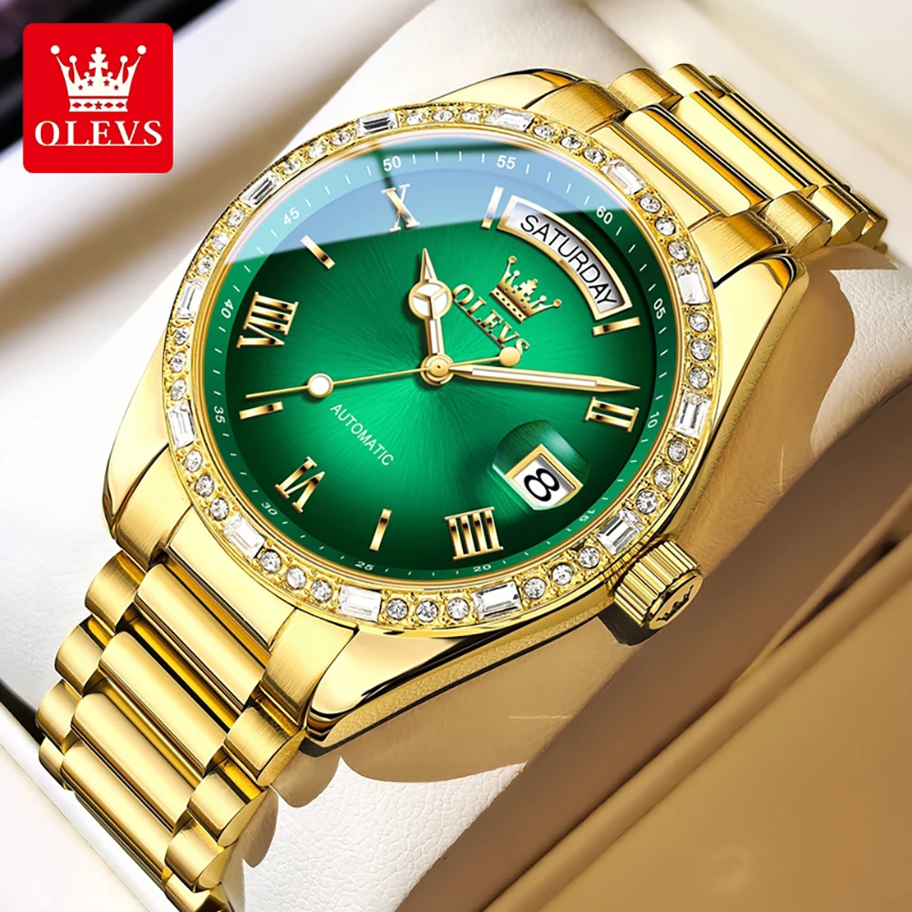 

OLEVS 6747 Fashion Brand Men's Watches Waterproof Date Gold Diamond Dial Mechanical Watch Luxury High-end Genuine Watch for Man