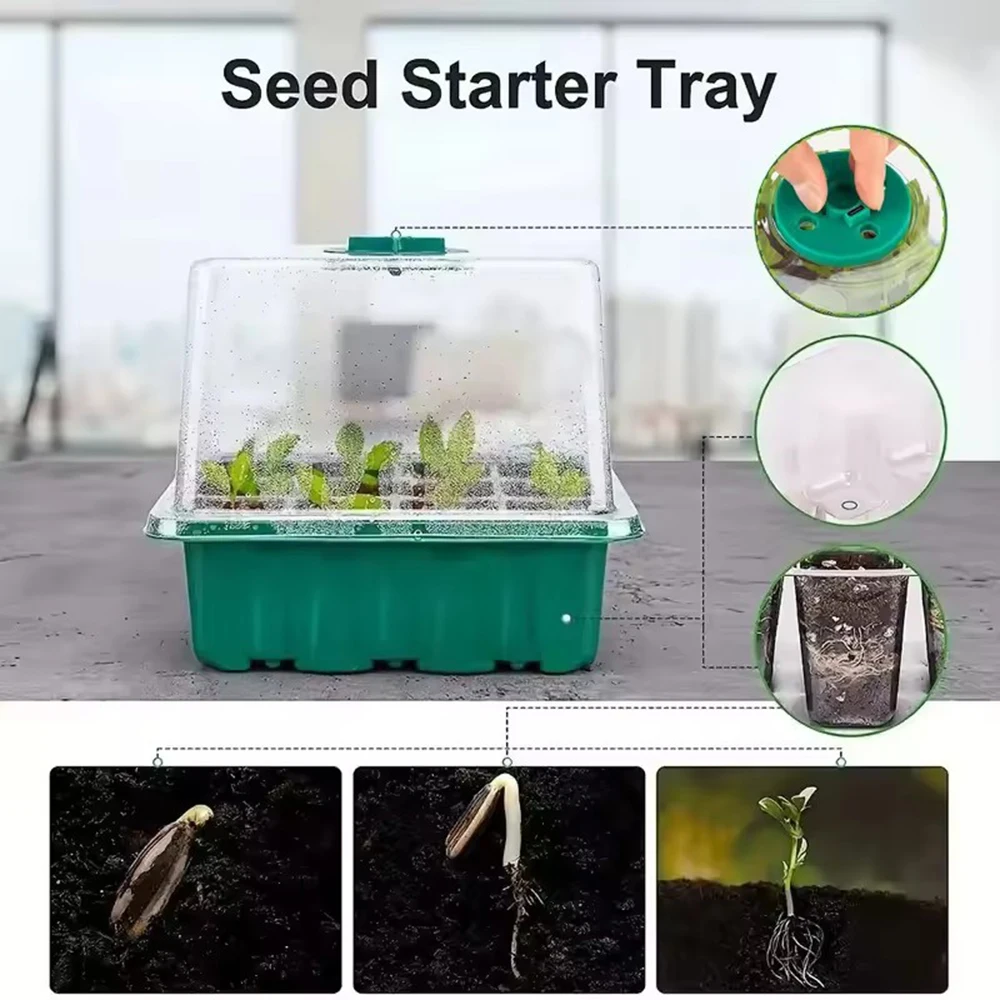5-teiliges Anzuchtset mit Verstellbarer Feuchtigkeitsbasis, Gewächshaus-Propagator und LED-Wachstumslampe für Samen – Detail 4