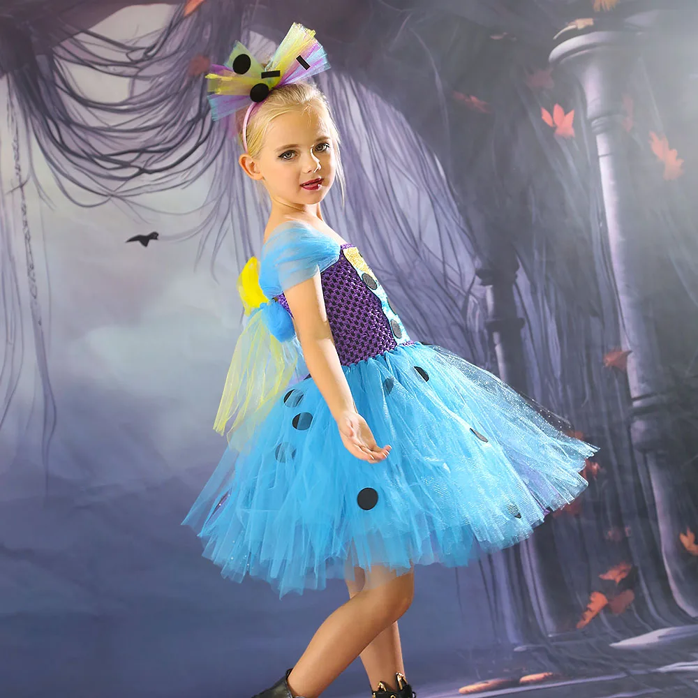 The Nightmare Before Christmas Sally Costume Tutu Dress with Headband Christmas Fancy Dress Up Deluxe Costume Kids Party Dresses