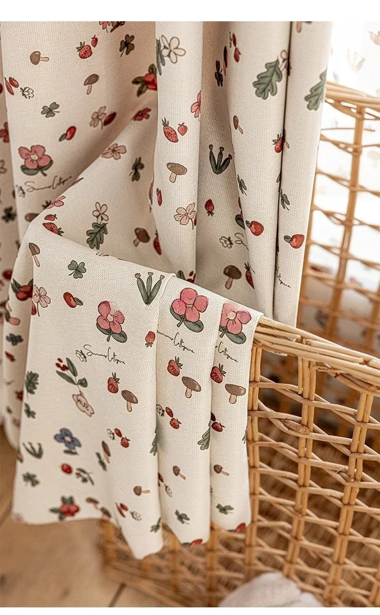 Custom Size Small Flower Rabbit Print Elegant Curtain Floral Cartoon Semi Blackout Fabric for Kids Room Bedroom Window Decor