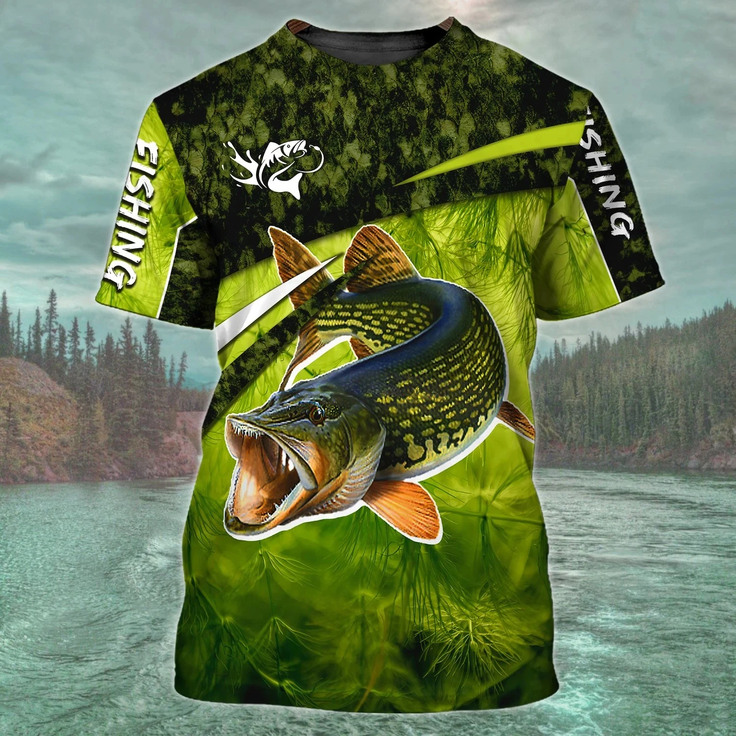 

ew Men's 3D round-necked t-shirt short-sleeved T-shirt summer clothing fishing pattern, fashion t-shirt men's street casual clot