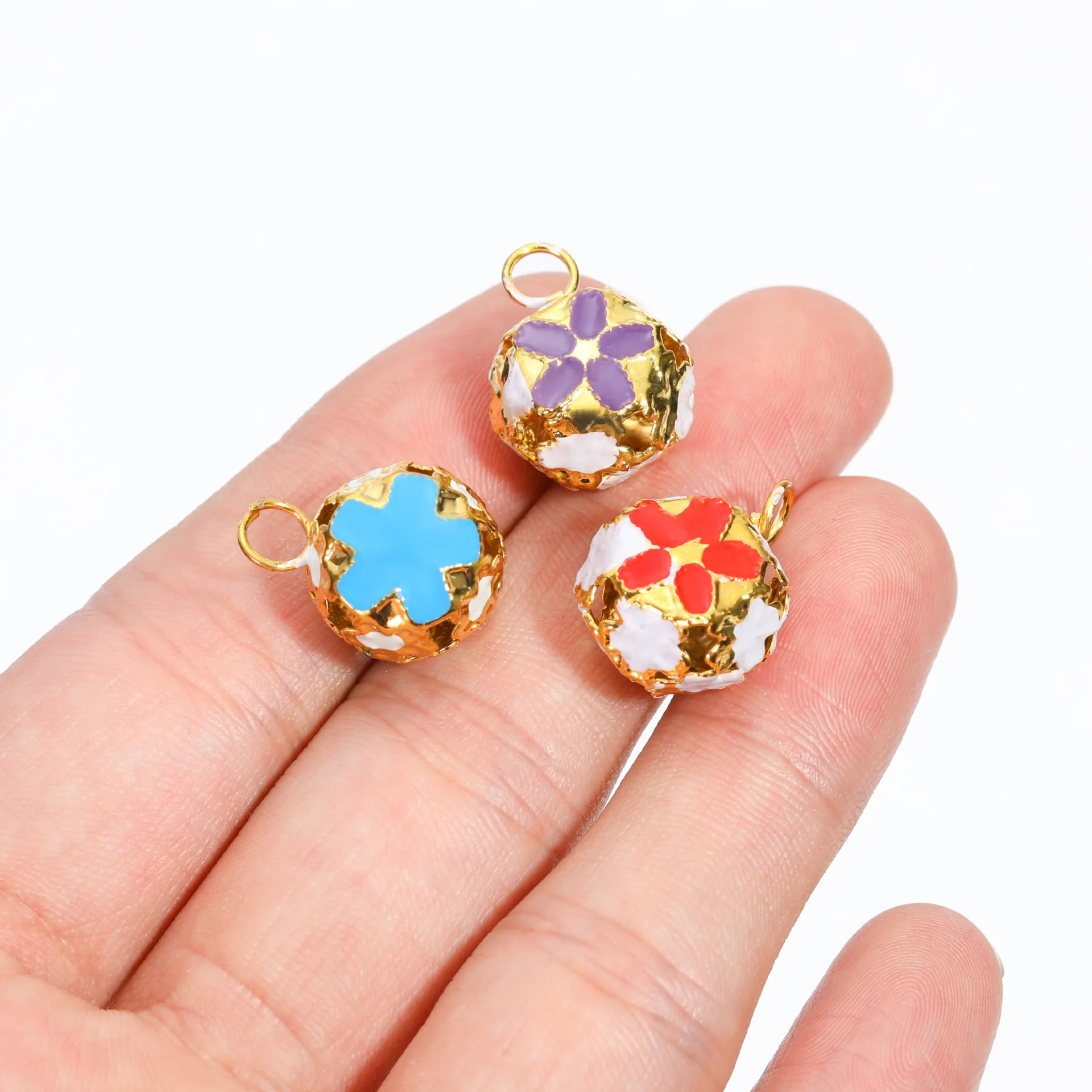 30pcs/lot Colorful Jingle Bells Gold Plated Flower Shaped for Party Christmas Decoration Handmade Accessories 14mm CP0584