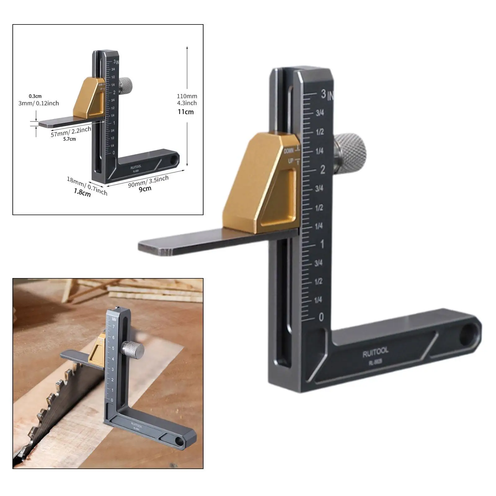 Woodworking Height Gauge,Depth Measuring Tool Black Height Gauge Measuring Instrument,Table Saw Depth Measuring Ruler