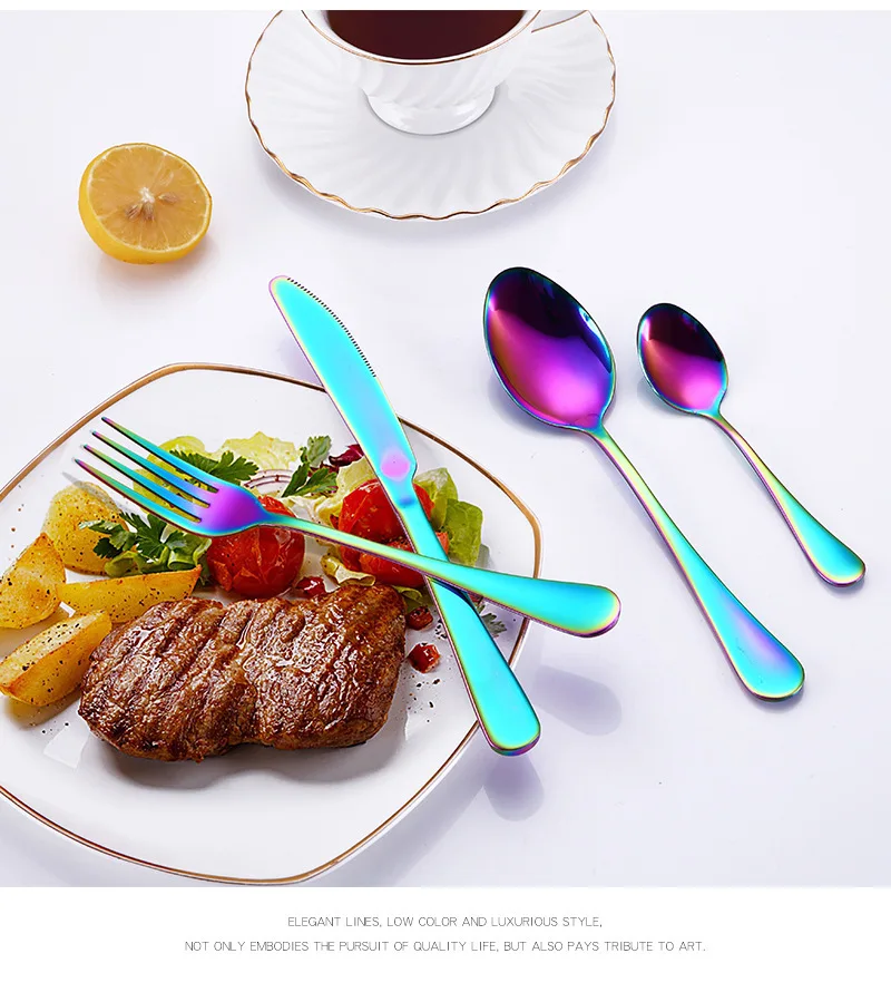 Light luxury stainless steel knife, fork and spoon 48 pieces gift golden wooden box set hotel Western-style tableware