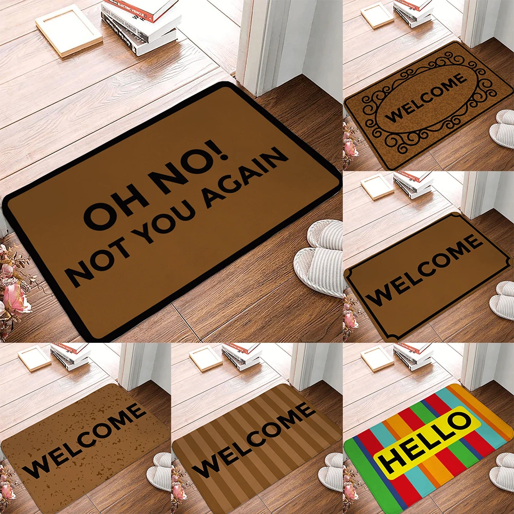 Alfombra para el suelo de entrada, divertida alfombra para puerta Oh No No You Again, felpudo para interiores y exteriores, decoración trasera de franela superior
