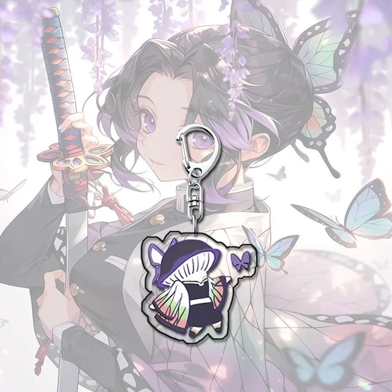 أنيمي شيطان القاتل الاكريليك مفتاح سلسلة Kochou Shinobu سلسلة مفاتيح مصنوعة من الأكريليك على ظهره قلادة اكسسوارات الديكور Keyrings هدية #4