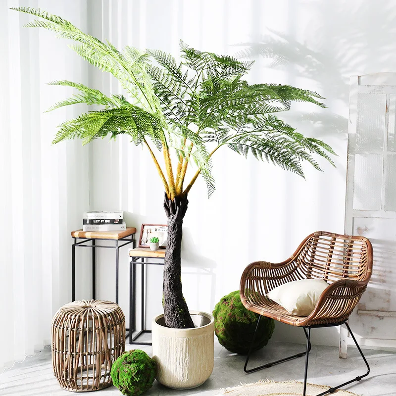 Large tree fake simulation, fern tree bonsai Internet celebrity clock in photo tropical plants